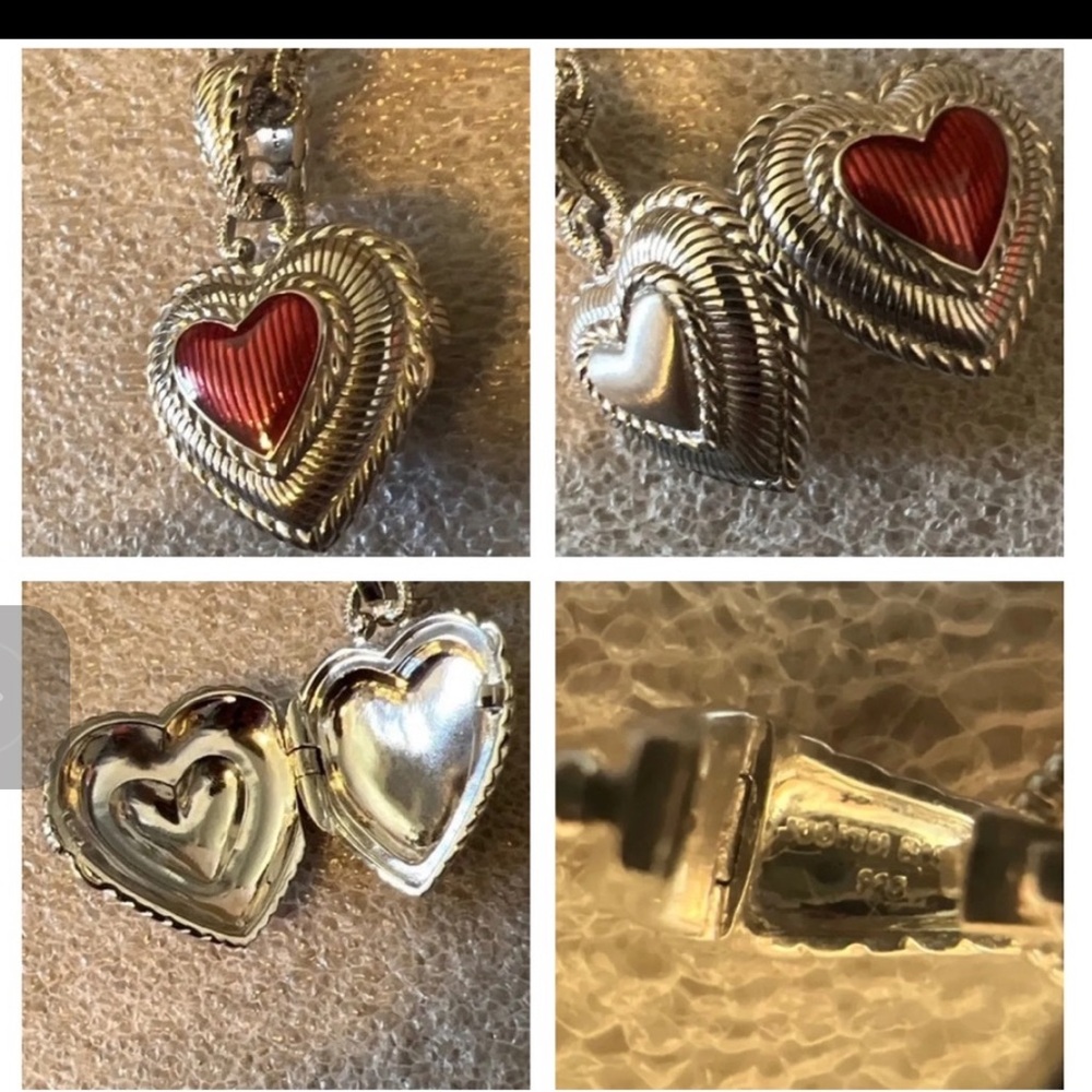 Judith Ripka Sterling Collection .925 Silver & Red Heart Locket E…